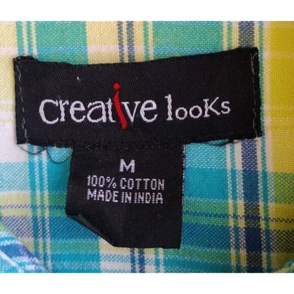 Creative Looks Medium Plaid Short Puff Sleeve Button Up Elastic Waist - Picture 3 of 12